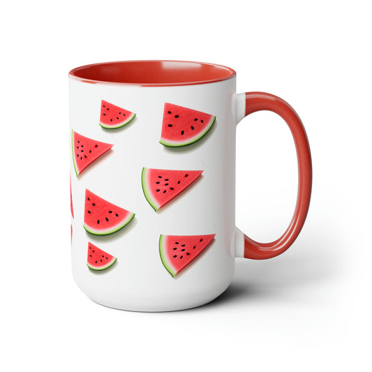 21. Watermelon White Red Two-Tone Coffee Mug, 15oz